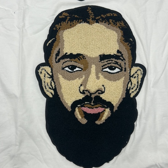 NWT RAW OWN THE NOW LEGEND NIPSEY HUSSLE MENS S WHITE GRAPHIC PATCH  T-SHIRT - Picture 7 of 11